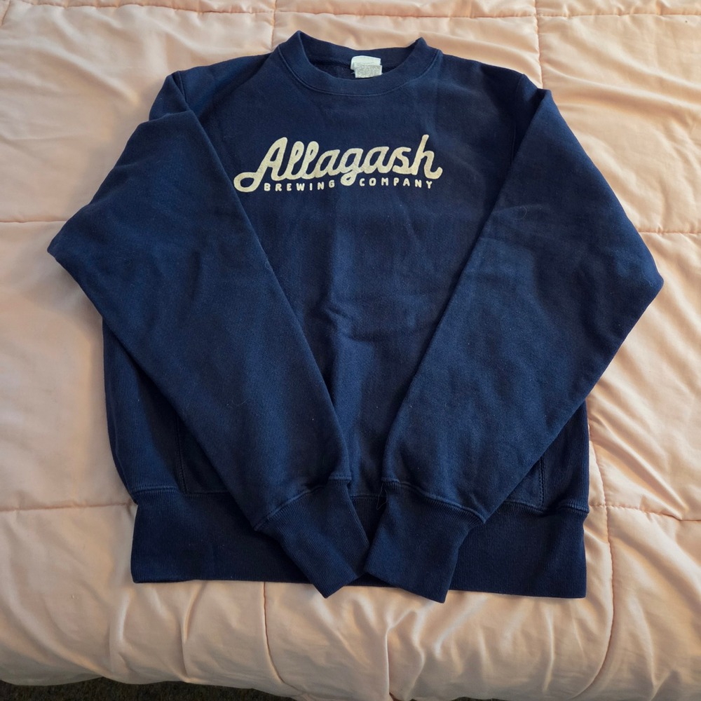 Champion Reverse Weave Allagash Brewing Company Sweatshirt Navy Blue Small